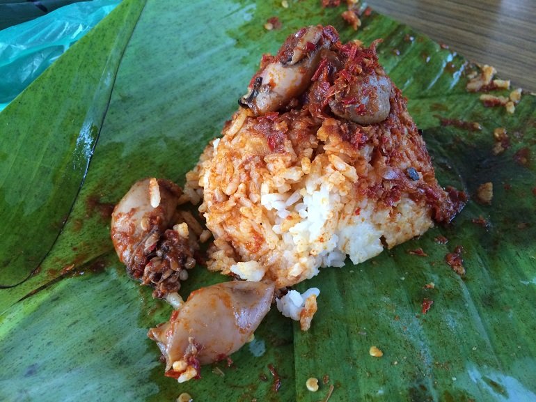 Nasi lemak sotong comes with juicy baby squids, topped with heavenly spicy sambal. – HungryGoWhere pic, December 7, 2015.