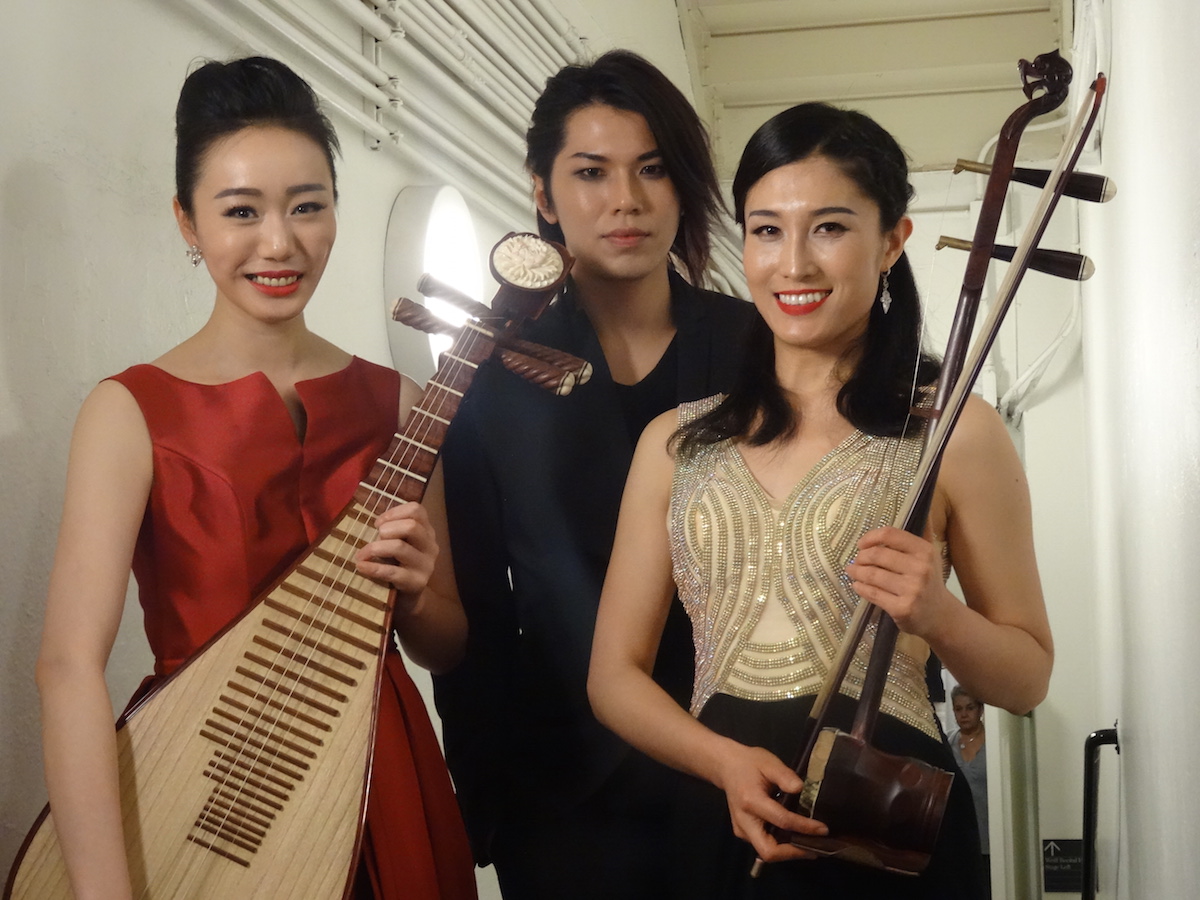 Pipa player Jiaju Shen (left), composer and pianist Li Zong (centre) and huqin player Feifei Yang. Shen, Zong, and Yang are testing the possibilities of fusion by bringing jazz and other Western forms to performances on traditional instruments. – AFP pic, February 14, 2016.