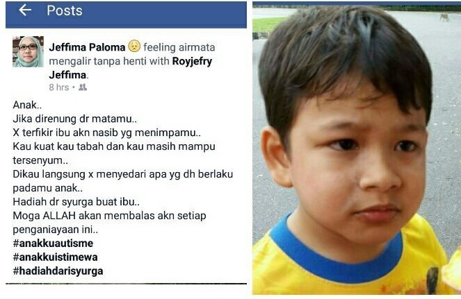 Norhimah Ibrahim is urging the authorities to take action against a teacher who she said rubbed kway teow all over her autistic son's face in school. – Pic courtesy of Facebook, March 11, 2016.